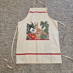 Stevens Linen Apron Womens OS Cream Bunny Rabbit Garden Mary Hopkins Vtg USA New